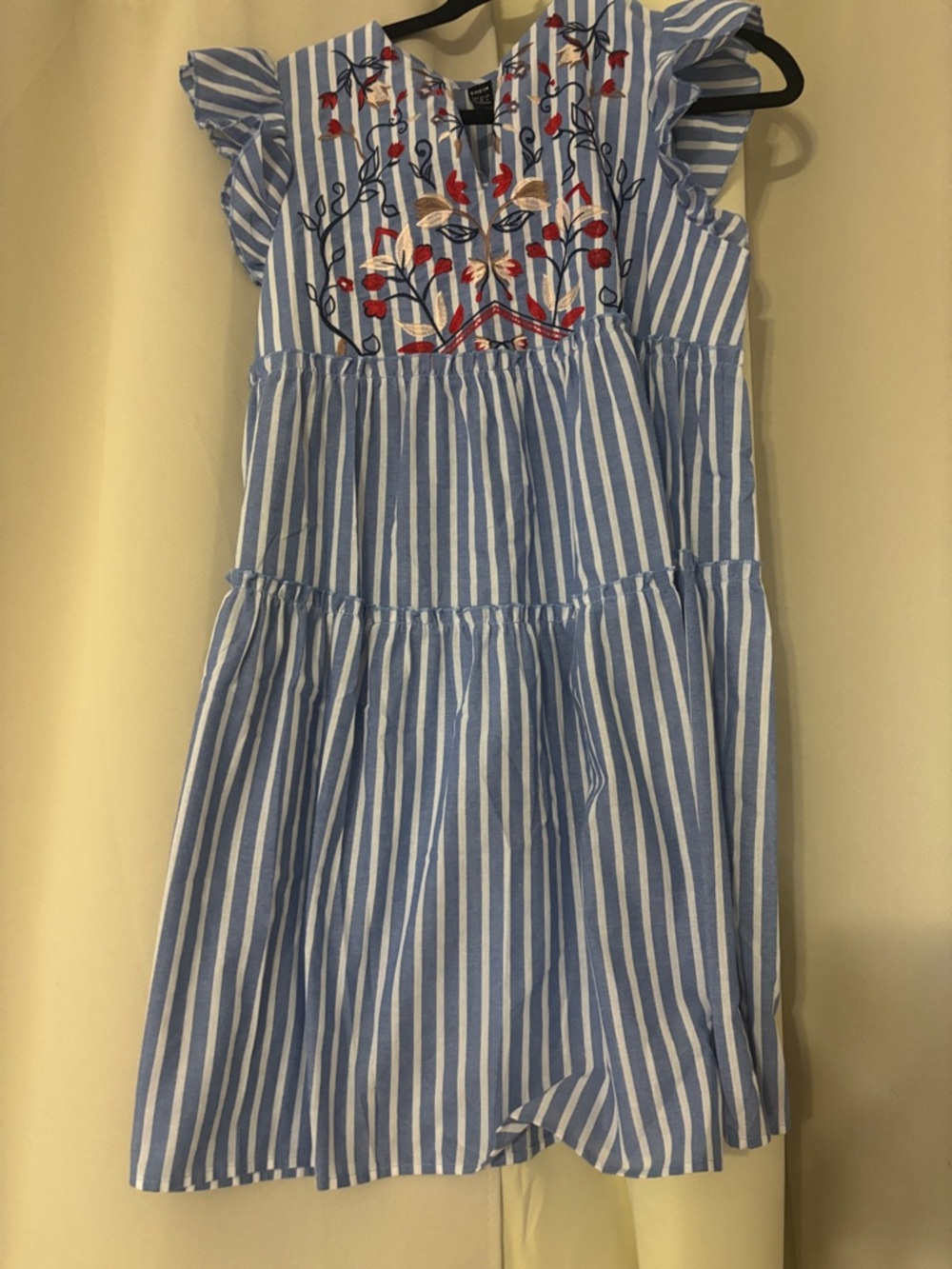 Woman’s Blue & White Stripe Embroidered Sundress